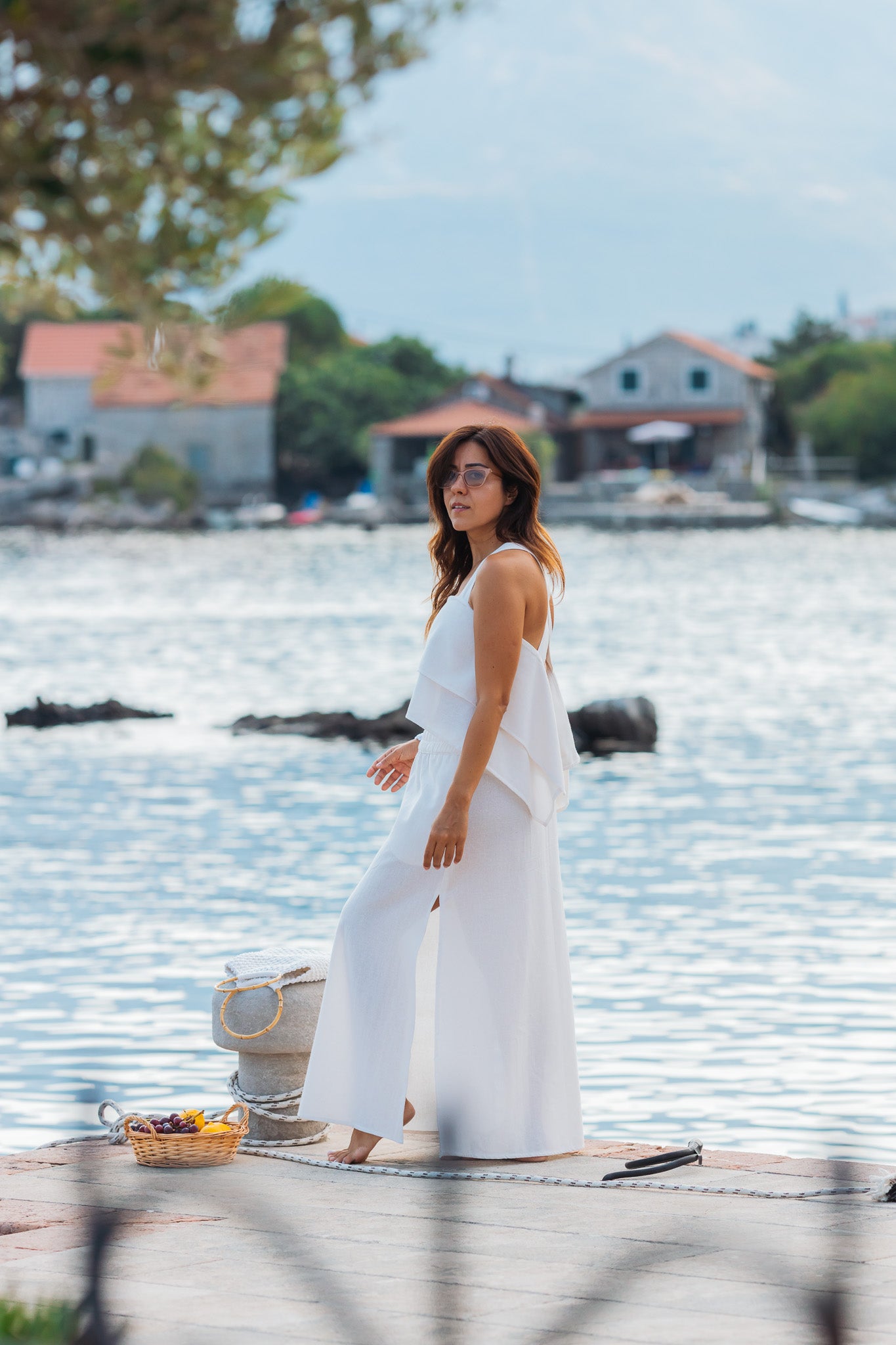 Cotton Skirt & Cross-Strap Bustier Set – Pockets, Slits, Limited Edition