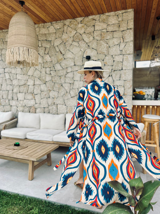Moroccan İkat Kimono Short Set - Qbik By KD