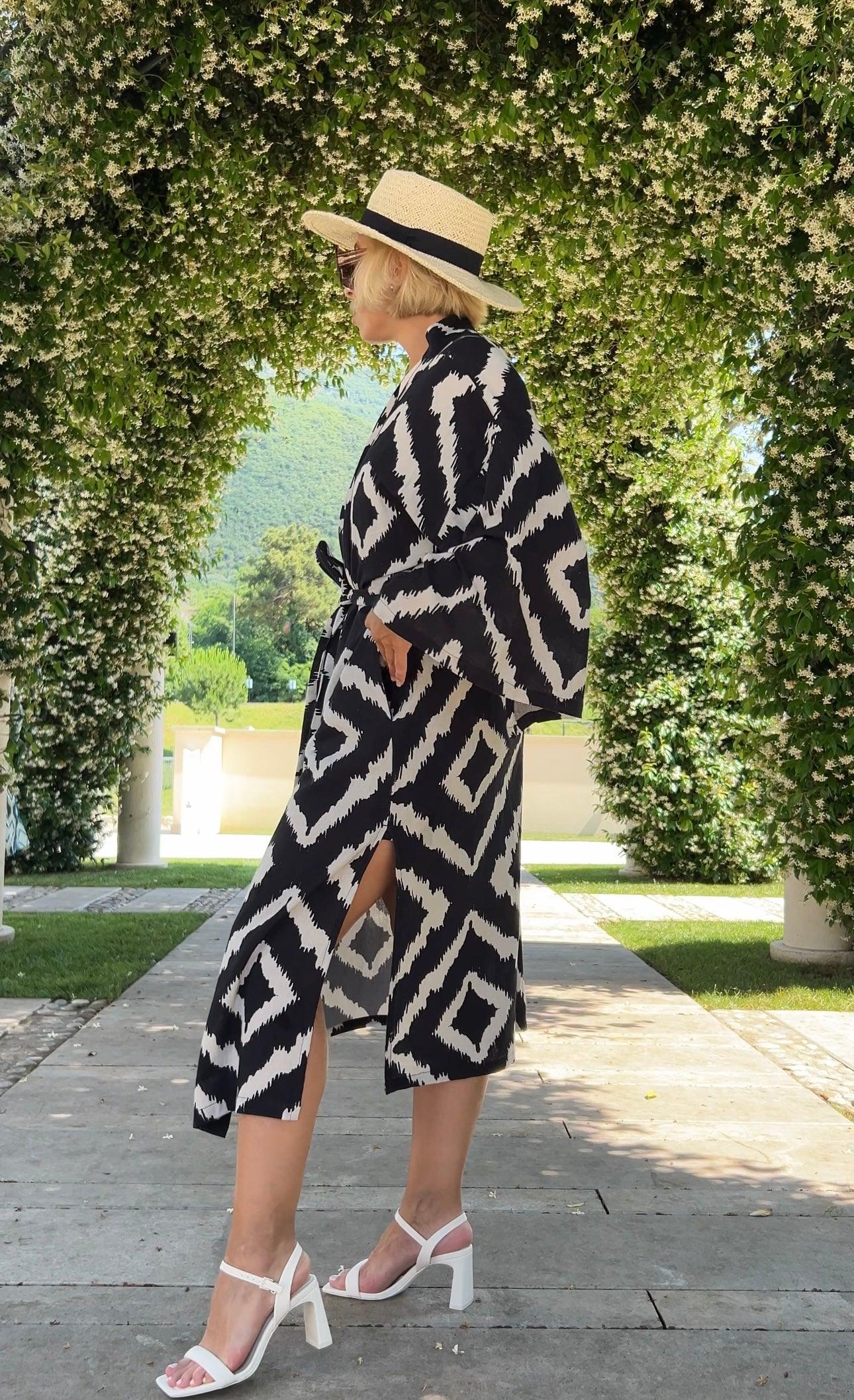 Inkblot Illusion Kimono Short Set - Qbik By KD