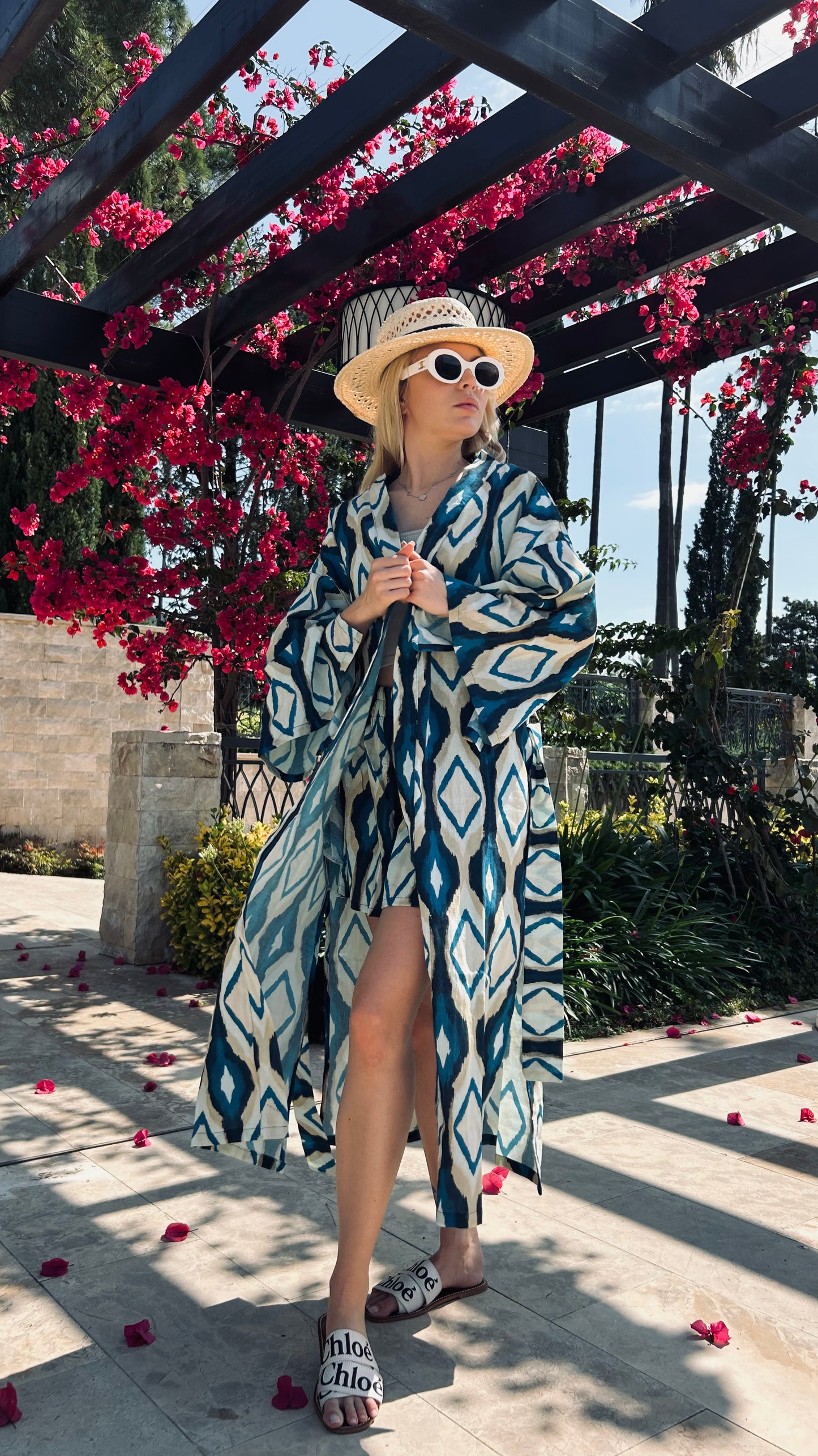 Navy Blue Ikat Kimono Short Set - Qbik By KD