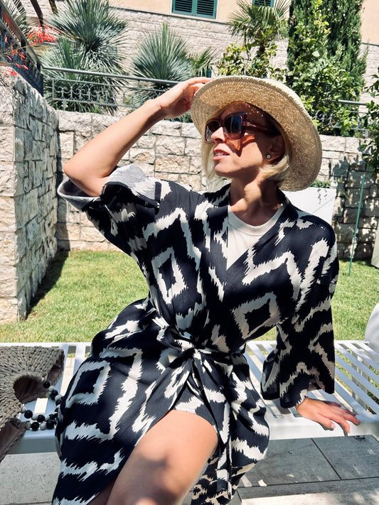 Inkblot Illusion Kimono Short Set - Qbik By KD